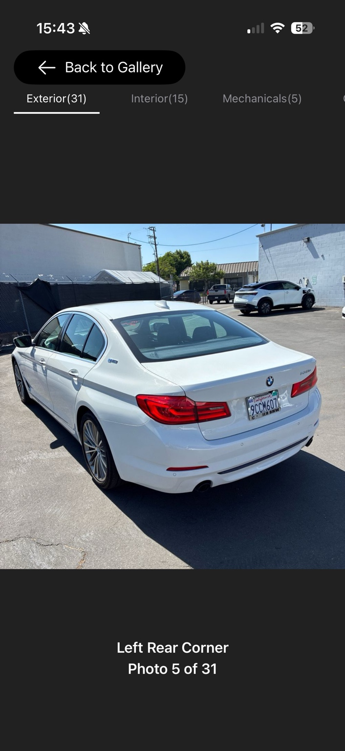 2018 BMW 530e — Driver-side rear view
