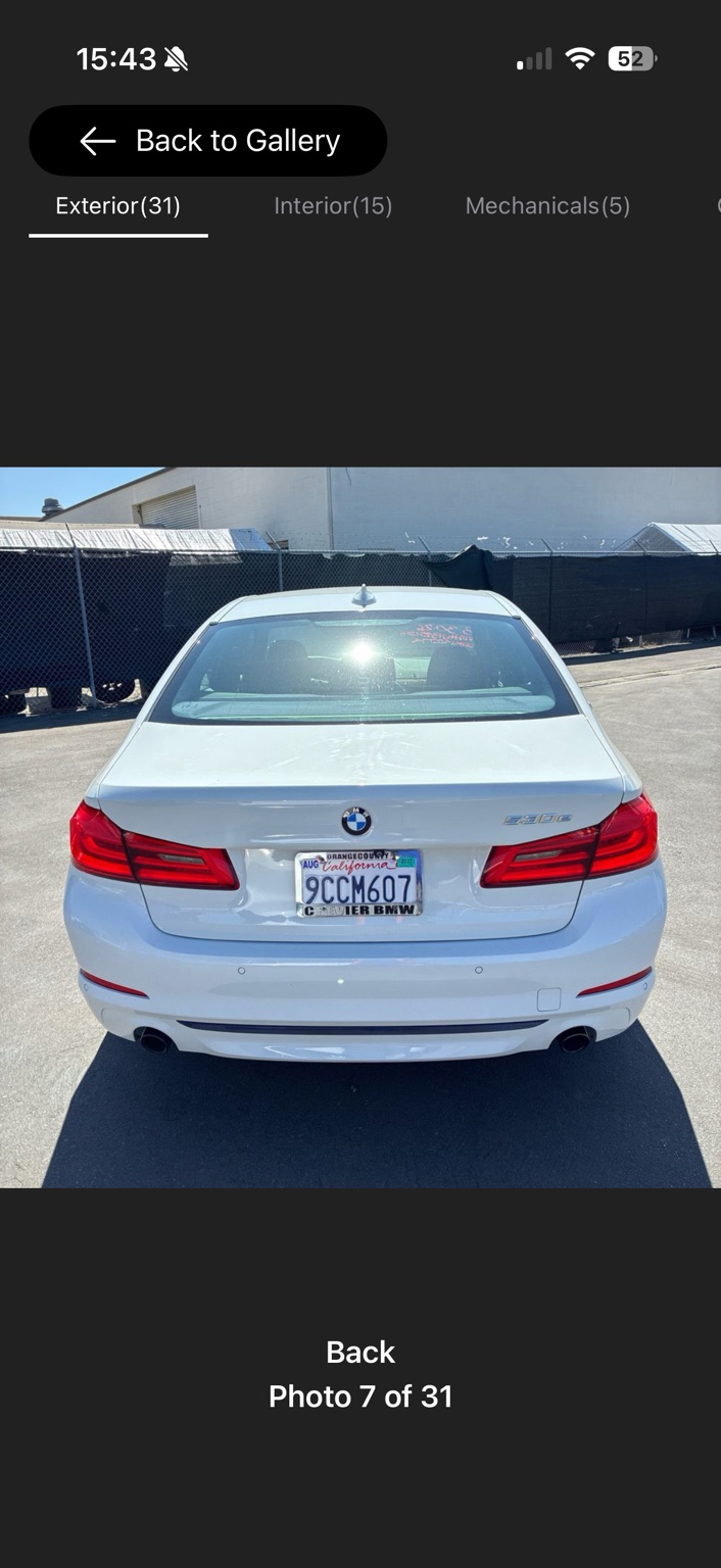 2018 BMW 530e — Rear view